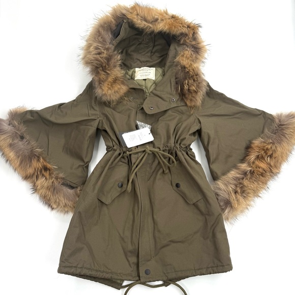 Raccoon Fur Flare Sleeve Parka Coat Jacket Winter Coat Trench Puffer Hooded Coat
